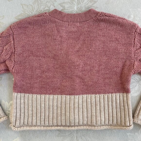 Promesa Pink and Cream Colorblock Cable Knit Sweater Cardigan - Picture 6 of 16